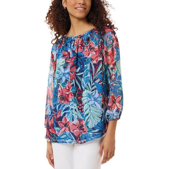 Jones New York Tops - Jones New York Floral Smocked Neck Blouse PXS NWT Off-Shoulder. Boho Resort Top